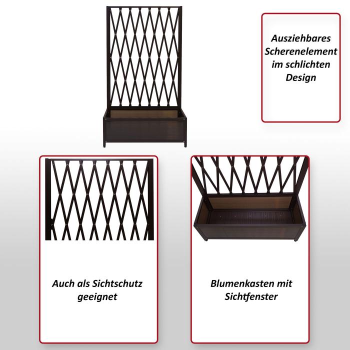 Rankgitter HWC-G21, Scherengitter Rankhilfe Blumenkasten Pflanzkübel, Alu+Stahl 152x90x35cm braun