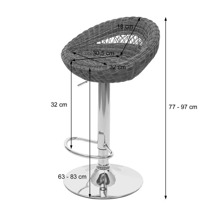 2er-Set Barhocker HWC-G26, Tresenhocker Barstuhl Drehhocker, In-/Outdoor Poly-Rattan chrom