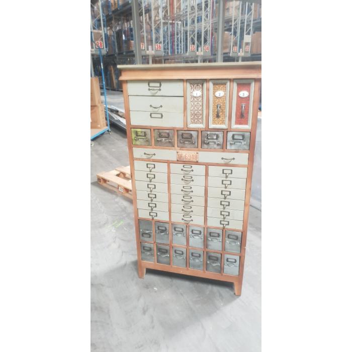 B-Ware (Rckwand gebrochen SK4) | Apotheker-Schrank HWC-A43, Kommode, Tanne Holz massiv Vintage Shabby-Look 152x81x34cm