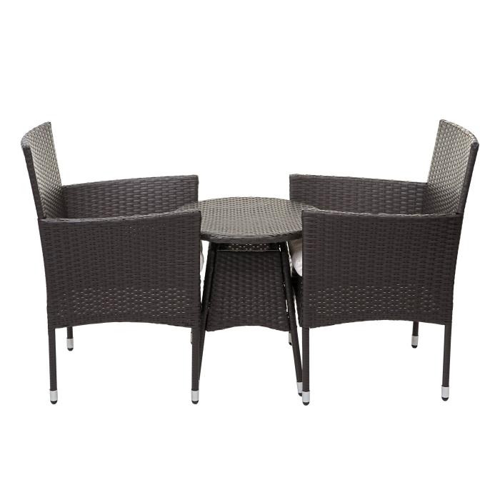 Poly-Rattan Balkonset HWC-G27, Sitzgarnitur Gartengarnitur, 2xSessel+Tisch ~ grau, Kissen creme