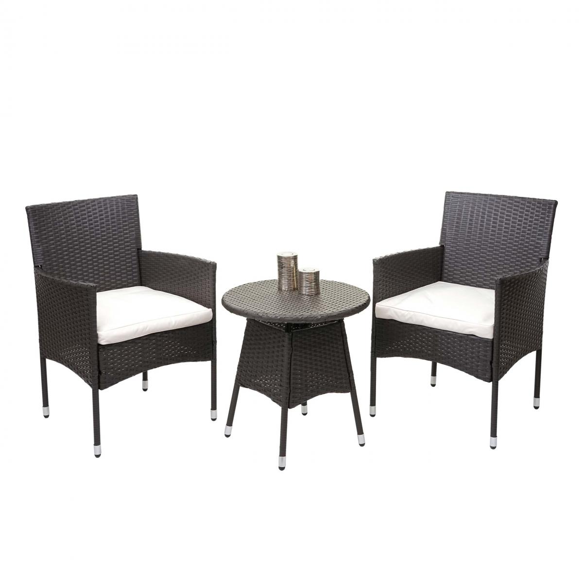 Poly-Rattan Balkonset HWC-G27, Sitzgarnitur Gartengarnitur, 2xSessel+Tisch ~ grau, Kissen creme