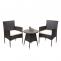 Poly-Rattan Balkonset HWC-G27, Sitzgarnitur Gartengarnitur, 2xSessel+Tisch ~ grau, Kissen creme
