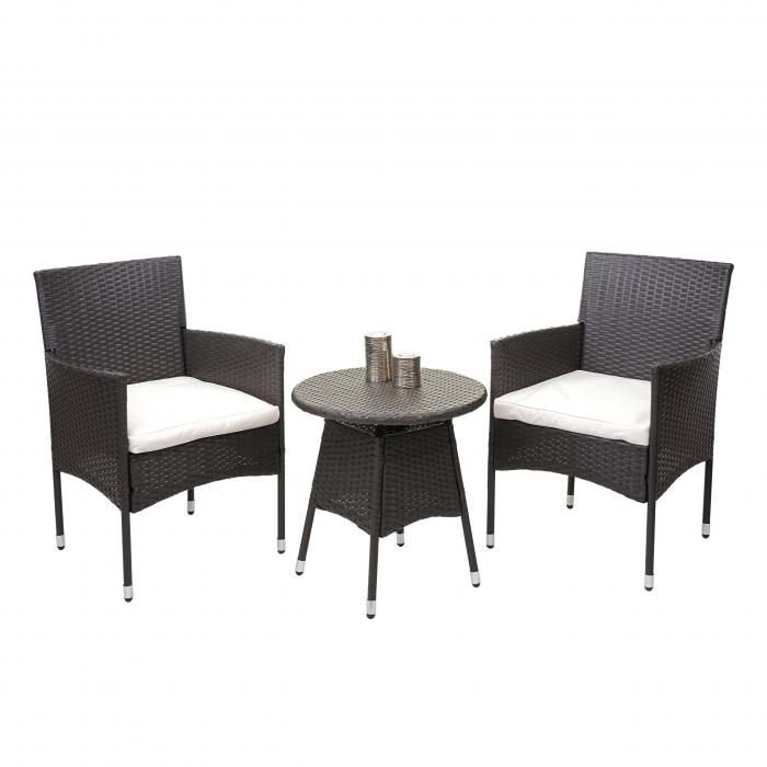 Poly-Rattan Balkonset HWC-G27, Sitzgarnitur Gartengarnitur, 2xSessel+Tisch ~ grau, Kissen creme