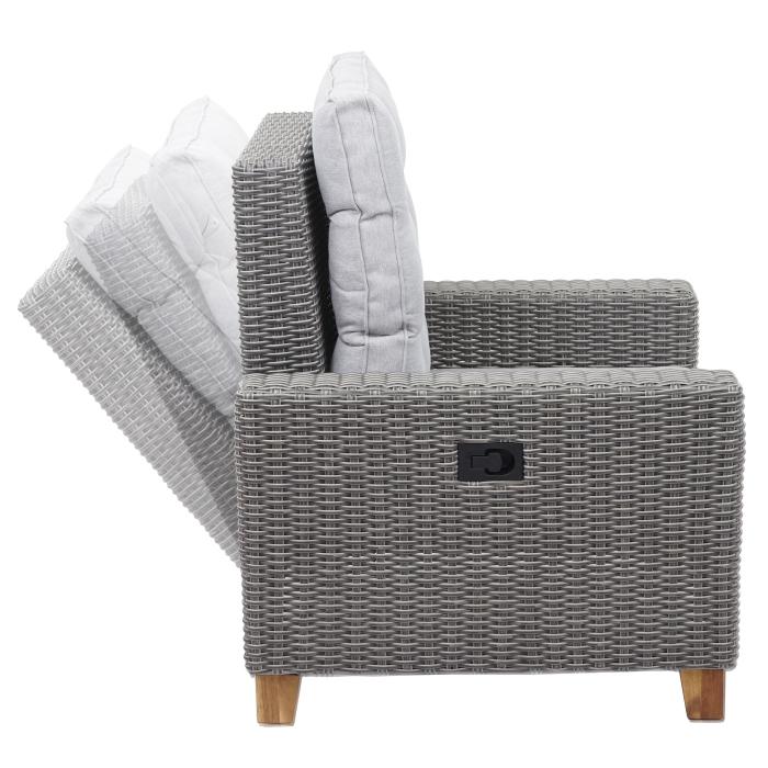 Gartengarnitur HWC-G28, Sitzgruppe Lounge-Set, Akazie Holz halbrundes Rattan verstellbar MVG ~ grau, Kissen hellgrau