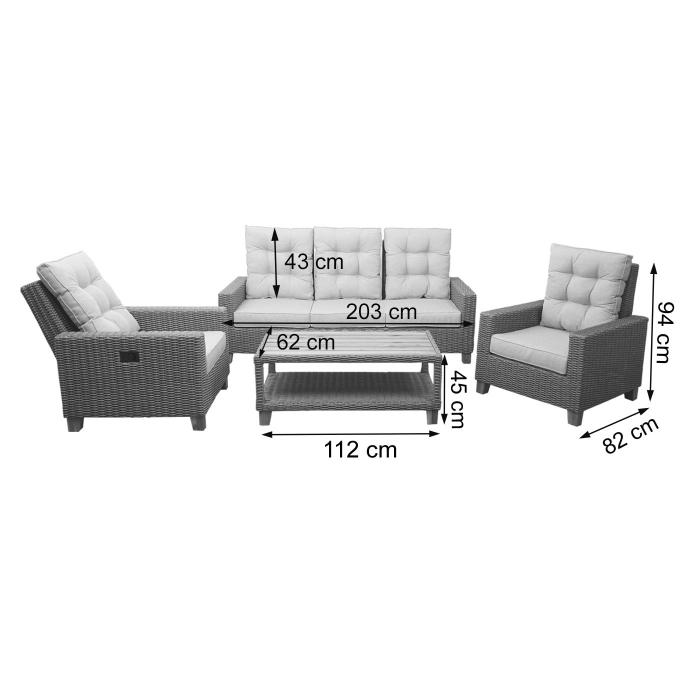 Gartengarnitur HWC-G28, Sitzgruppe Lounge-Set, Akazie Holz halbrundes Rattan verstellbar MVG ~ anthrazit, Kissen grau
