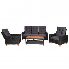 Gartengarnitur HWC-G28, Sitzgruppe Lounge-Set, Akazie Holz halbrundes Rattan verstellbar FSC ~ anthrazit, Kissen grau