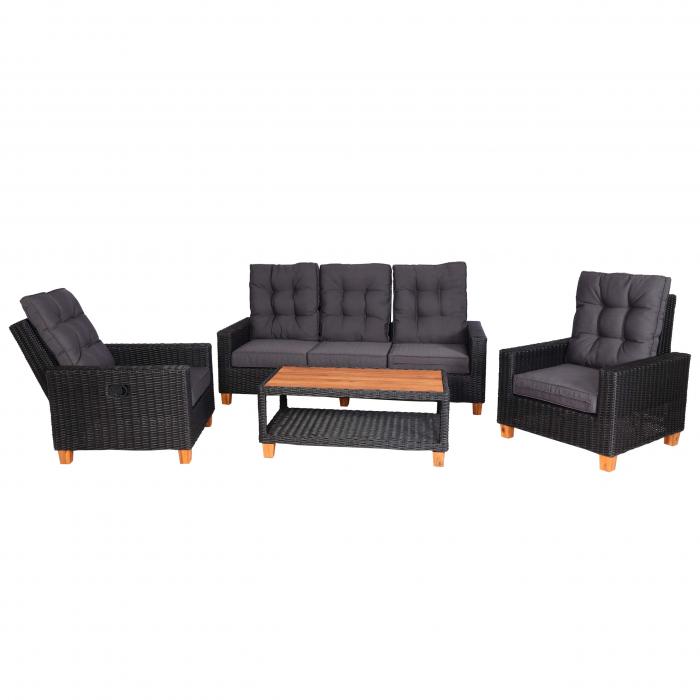 Gartengarnitur HWC-G28, Sitzgruppe Lounge-Set, Akazie Holz halbrundes Rattan verstellbar MVG ~ anthrazit, Kissen grau