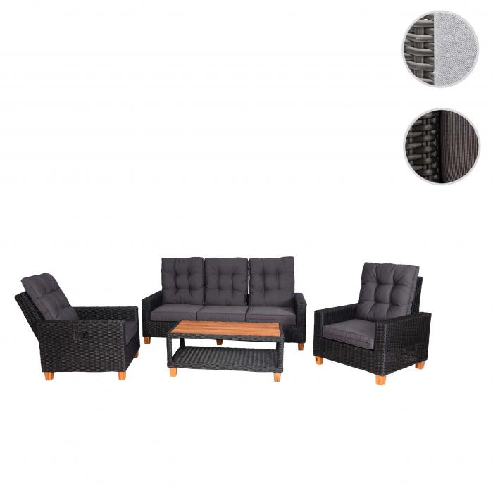 Gartengarnitur HWC-G28, Sitzgruppe Lounge-Set, Akazie Holz halbrundes Rattan verstellbar MVG ~ anthrazit, Kissen grau