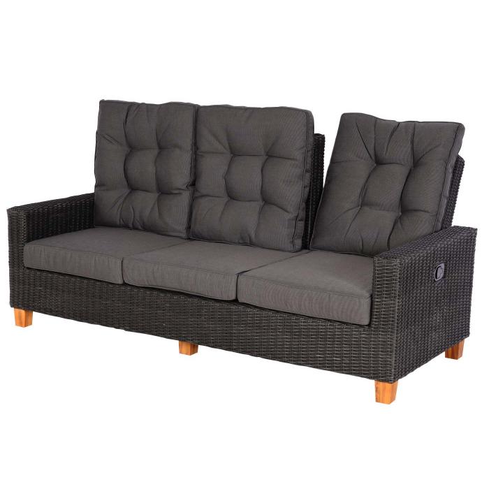 Gartengarnitur HWC-G28, Sitzgruppe Lounge-Set, Akazie Holz halbrundes Rattan verstellbar MVG ~ anthrazit, Kissen grau