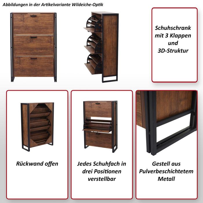 Schuhkipper HWC-A27, Schuhschrank Schuhregal, 122x77x29cm 3D-Struktur 3 Klappen MVG ~ Wildeiche-Optik