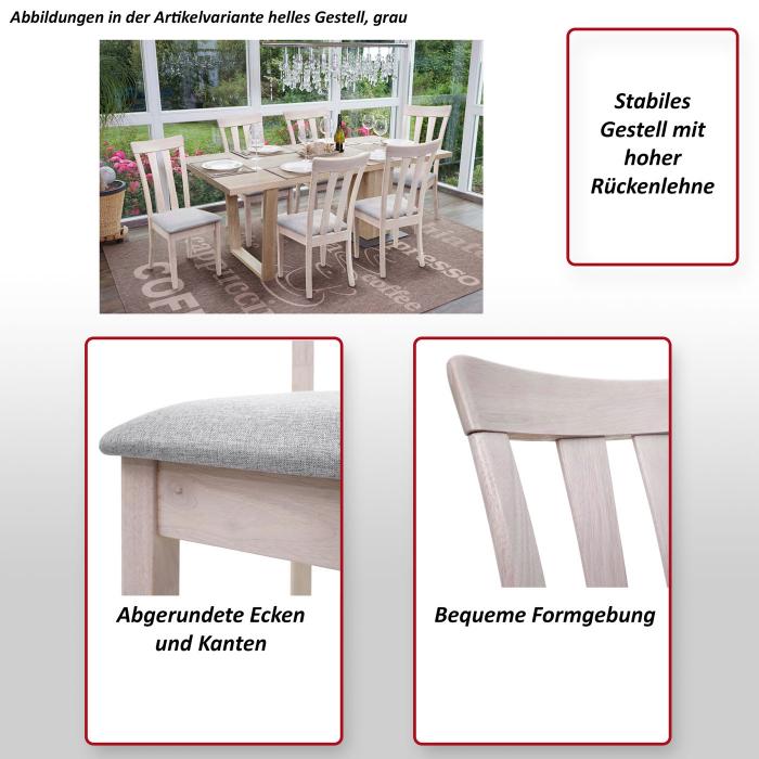 Stuhl, grau Küchenstuhl Esszimmerstuhl Massiv-Holz ~ HWC-G46, 2er-Set Heute-Wohnen von Gestell, helles Stoff/Textil