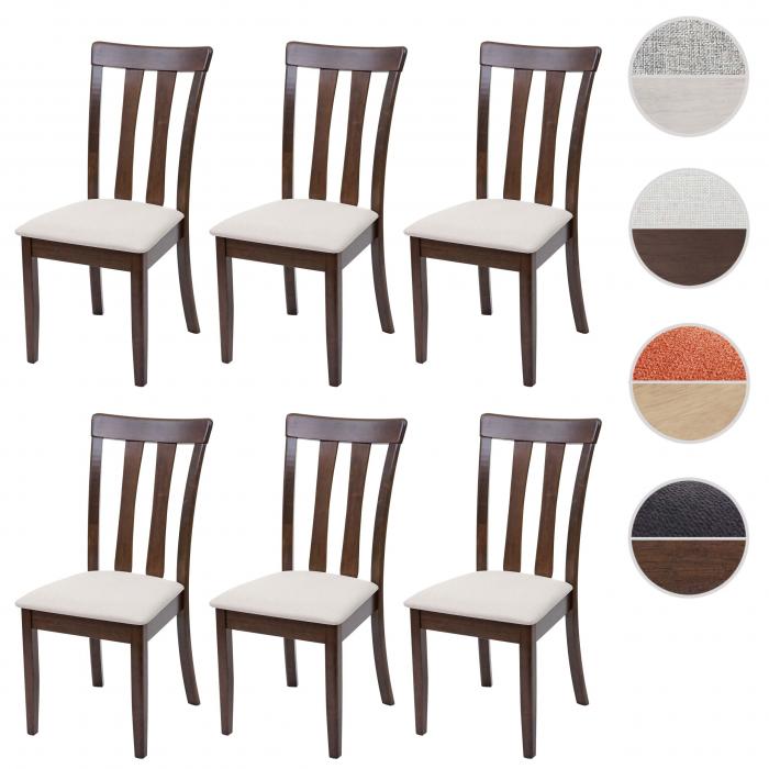 6er-Set Esszimmerstuhl HWC-G46, Kchenstuhl Stuhl, Stoff/Textil Massiv-Holz ~ dunkles Gestell, beige