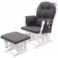Relaxsessel HWC-C76, Schaukelstuhl Sessel Schwingstuhl mit Hocker ~ Stoff/Textil, dunkelgrau, Gestell weiß