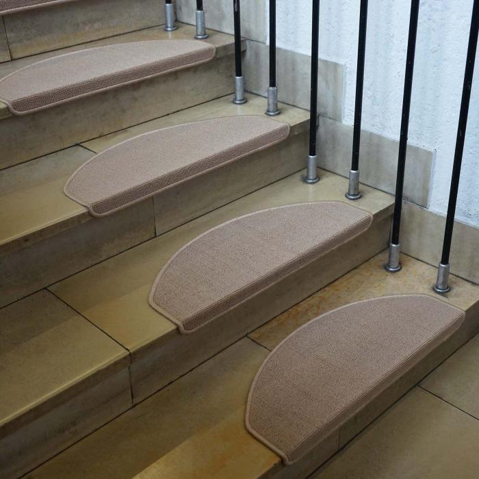 15er-Set Stufenmatte HWC-G49, Treppenteppich Treppenschutz Treppenmattenset, 65x25cm ~ halbrund, creme-beige