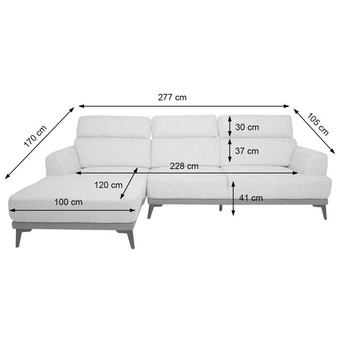 Sofa HWC-G44, Ecksofa L-Form 3-Sitzer, Liegeflche Nosagfederung Taschenfederkern verstellbar 277cm ~ links, hellgrau