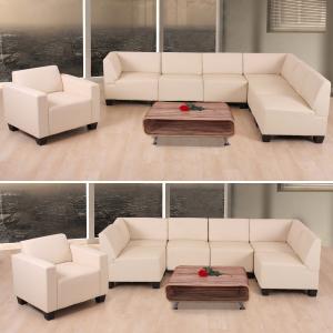 Modular Sofa-System Couch-Garnitur Lyon 6-1, Kunstleder ~ creme