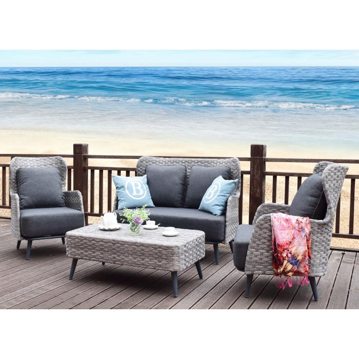 Poly-Rattan Gartengarnitur HWC-G53, Lounge-Set Sofa Sitzgruppe, Spun Poly ~ grau, Polster dunkelgrau