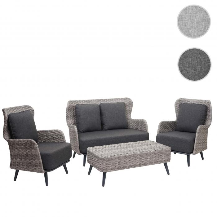 Poly-Rattan Gartengarnitur HWC-G53, Lounge-Set Sofa Sitzgruppe, Spun Poly ~ grau, Polster dunkelgrau