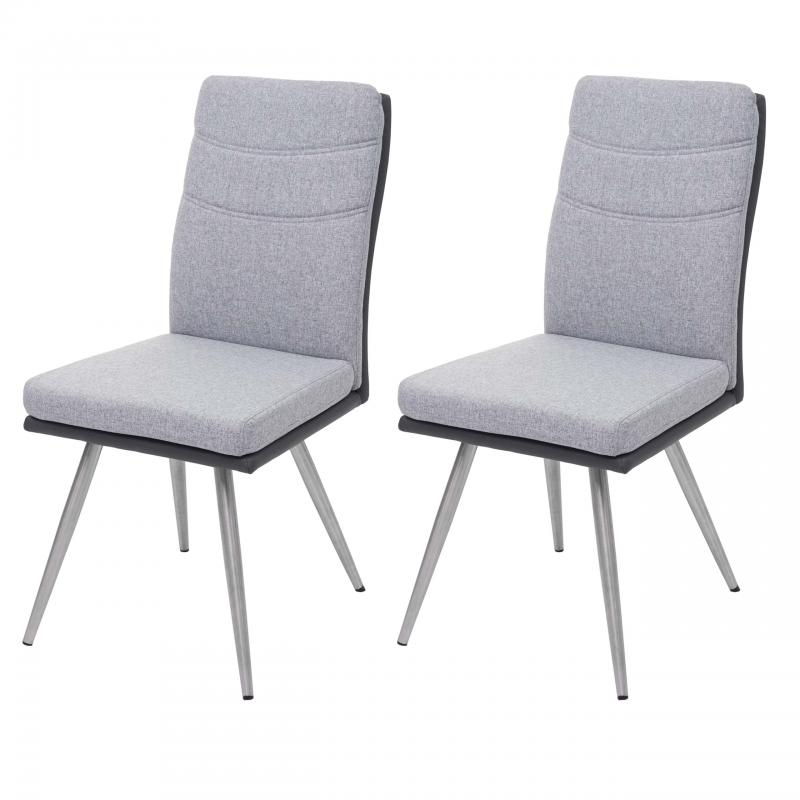 2er-Set Esszimmerstuhl HWC-G54, Kchenstuhl Stuhl, Textil/Kunstleder Edelstahl gebrstet ~ grau