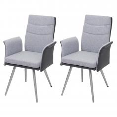 2er-Set Esszimmerstuhl HWC-G54, Küchenstuhl Stuhl mit Armlehne, Textil/Kunstleder Edelstahl gebürstet ~ grau