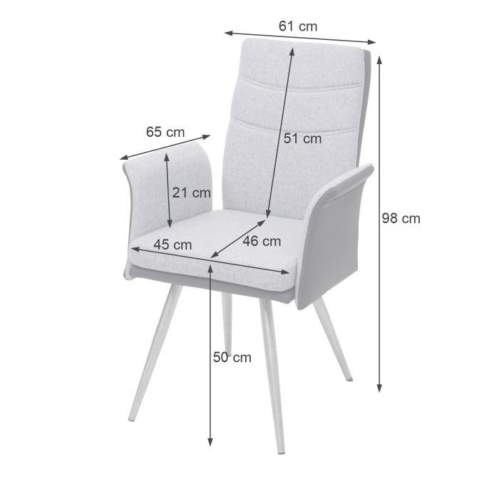 2er-Set Esszimmerstuhl HWC-G54, Kchenstuhl Stuhl mit Armlehne, Textil/Kunstleder Edelstahl gebrstet ~ grau