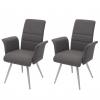 2er-Set Esszimmerstuhl HWC-G55, Küchenstuhl Stuhl mit Armlehne, Stoff/Textil Edelstahl gebürstet ~ grau-braun