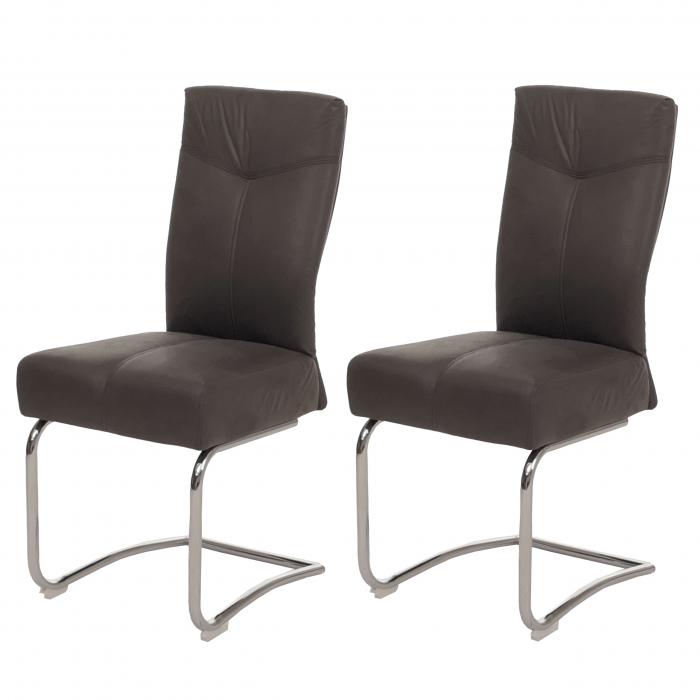 2er-Set Esszimmerstuhl HWC-G56, Kchenstuhl Freischwinger Stuhl, Textil Wildleder-Optik ~ grau