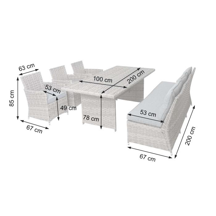 Poly-Rattan Sitzgruppe HWC-G59, Gartengarnitur Sofa Lounge-Set, 200x100cm ~ grau, Kissen dunkelgrau