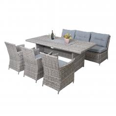 Poly-Rattan Sitzgruppe HWC-G59, Gartengarnitur Sofa Lounge-Set, 200x100cm ~ grau, Kissen hellgrau