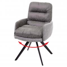 Esszimmerstuhl HWC-G66, Küchenstuhl Stuhl, drehbar Auto-Position Stoff/Textil ~ hellgrau-grau, mit Armlehne