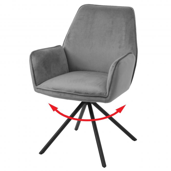 Esszimmerstuhl HWC-G67, Küchenstuhl Stuhl mit Armlehne, drehbar Auto-Position, Samt ~ dunkelgrau, Beine schwarz