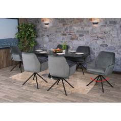 Esszimmer-Set HWC-G67, Esstisch 6x Stuhl, ausziehbar 160-200cm, drehbar, Marmor-Optik ~ dunkelgrau, Beine schwarz