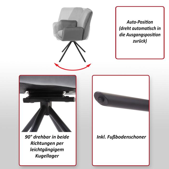 Esszimmerstuhl HWC-G67, Küchenstuhl Stuhl mit Armlehne, drehbar Auto-Position,  Samt ~ grün, Beine schwarz von Heute-Wohnen