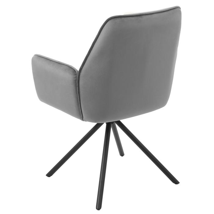 Esszimmerstuhl HWC-G67, Küchenstuhl Stuhl mit Armlehne, drehbar Auto-Position, Samt ~ dunkelgrau, Beine schwarz