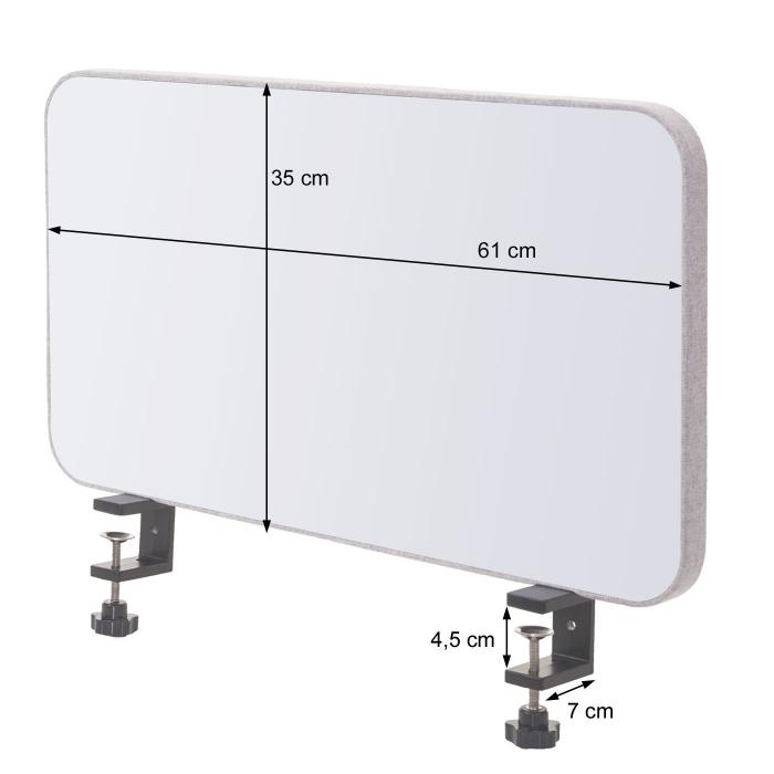 Tisch-Whiteboard HWC-G74, Bro-Sichtschutz Trennwand Schreibtisch Magnettafel Pinnwand, Stoff/Textil ~ 60x35cm grau