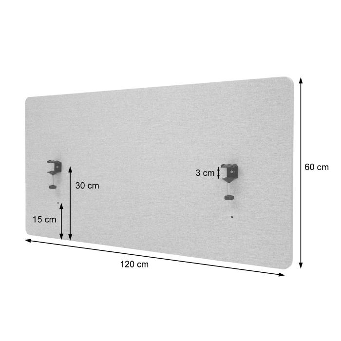 Akustik-Tischtrennwand HWC-G75, Bro-Sichtschutz Schreibtisch Pinnwand, doppelwandig Stoff/Textil ~ 60x120cm grau