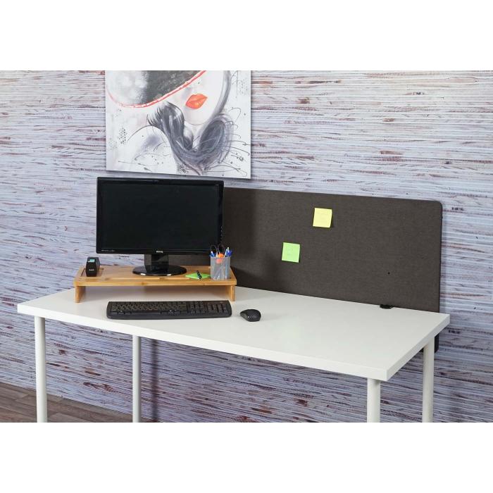 Akustik-Tischtrennwand HWC-G75, Bro-Sichtschutz Schreibtisch Pinnwand, doppelwandig Stoff/Textil ~ 60x140cm braun-grau