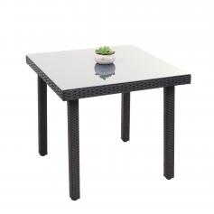 Poly-Rattan Gartentisch Cava, Esstisch Beistelltisch Tisch mit Glasplatte, 80x80cm ~ schwarz