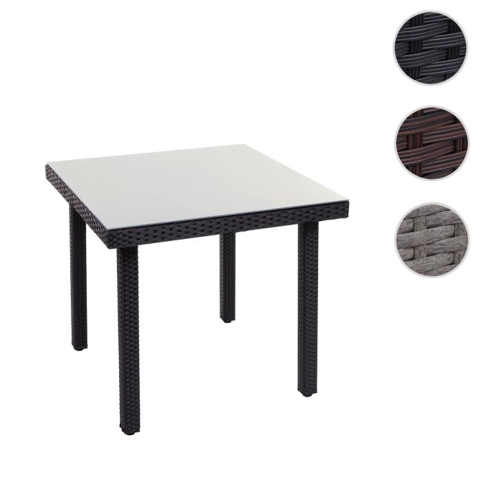 Poly-Rattan Gartentisch Cava, Esstisch Beistelltisch Tisch mit Glasplatte, 80x80cm ~ schwarz