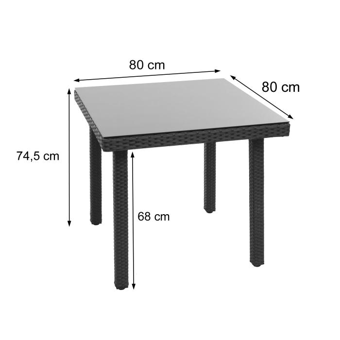Poly-Rattan Gartentisch Cava, Esstisch Beistelltisch Tisch mit Glasplatte, 80x80cm ~ braun