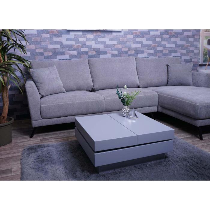 B-Ware Couchtisch HWC-G83, Wohnzimmertisch Ausziehtisch Beistelltisch, drehbar ausziehbar 30x70x70 ~ grau matt