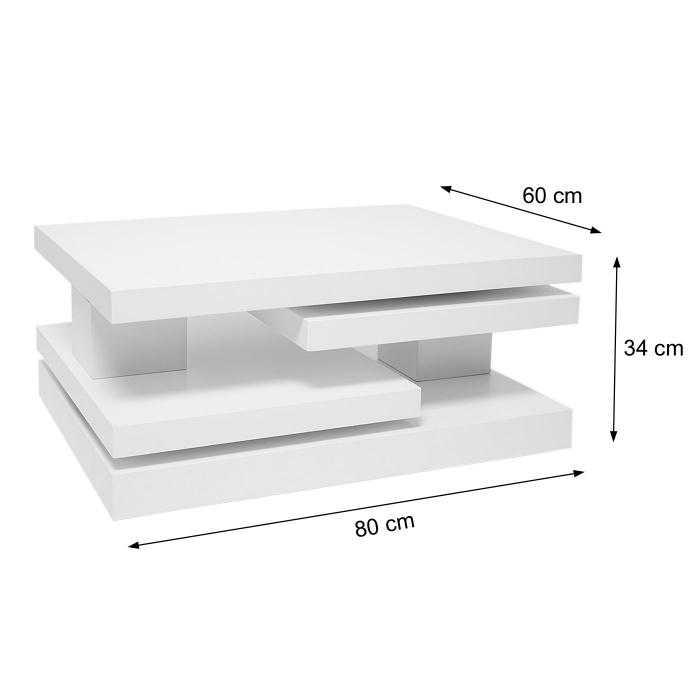 B-Ware Couchtisch HWC-G84, Wohnzimmertisch Beistelltisch Kaffeetisch, drehbar 34x80x60cm ~ wei hochglanz, braun