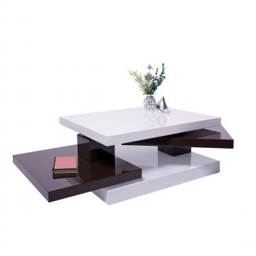 B-Ware Couchtisch HWC-G84, Wohnzimmertisch Beistelltisch Kaffeetisch, drehbar 34x80x60cm ~ weiß hochglanz, braun