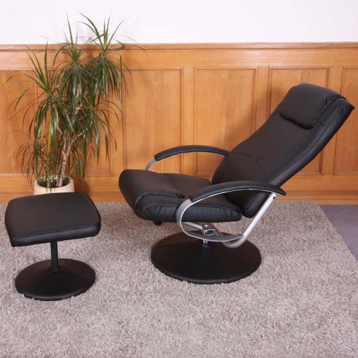 Relaxliege Relaxsessel Fernsehsessel N44 mit Hocker ~ schwarz