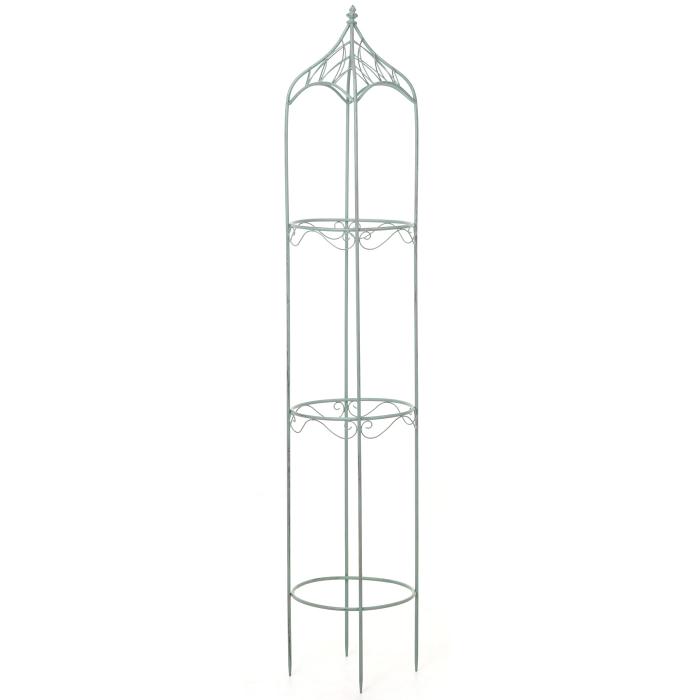 3er Set Rankhilfe HWC-H90, Rankgitter Rosensule Staudensttze, Metall Hhe 162/140/114cm rund antik-grn