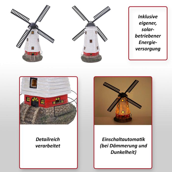 Solar LED-Windmhle HWC-G95, Gartendeko Tischdeko Dekofigur, In-/Outdoor