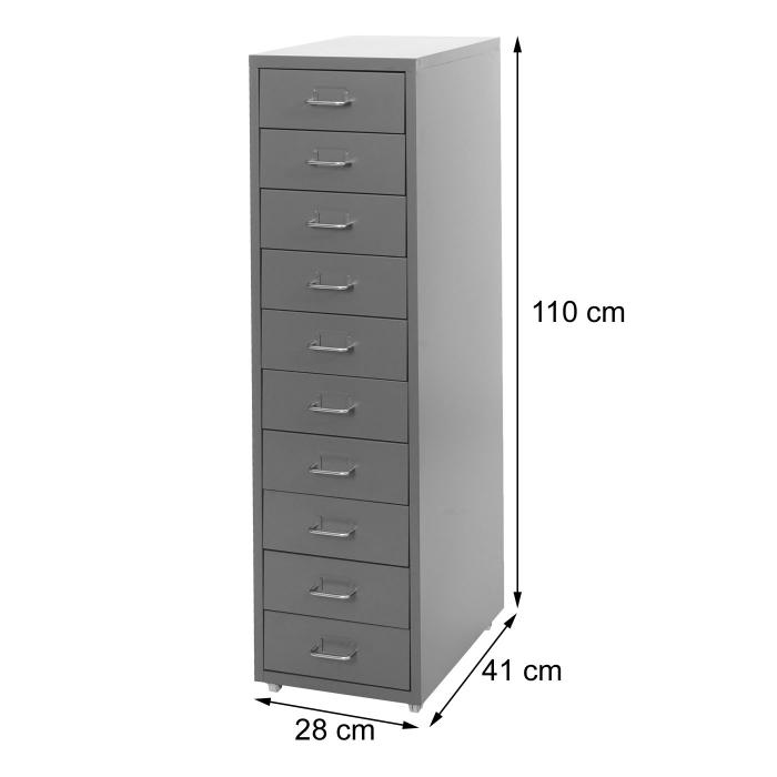 Rollcontainer Boston T851, Schubladenschrank Stahlschrank, 110x28x41cm 10 Schubladen ~ wei