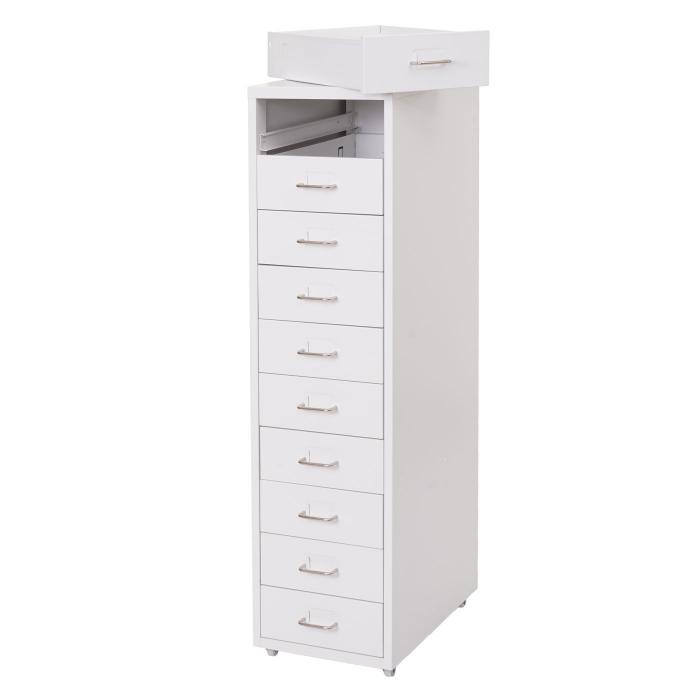 Rollcontainer Boston T851, Schubladenschrank Stahlschrank, 110x28x41cm 10 Schubladen ~ wei