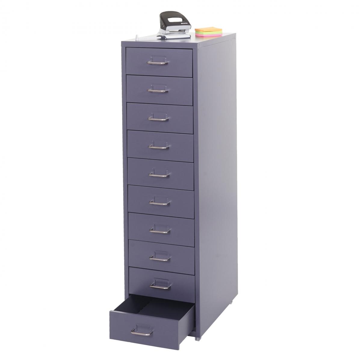 Rollcontainer Boston T851, Schubladenschrank Stahlschrank, 110x28x41cm 10 Schubladen ~ dunkelgrau