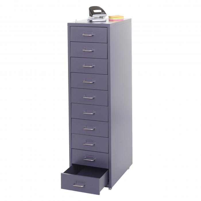 Rollcontainer Boston T851, Schubladenschrank Stahlschrank, 110x28x41cm 10 Schubladen ~ dunkelgrau